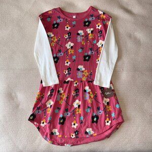 Pink And White Floral Long Sleeve Girl's Dress